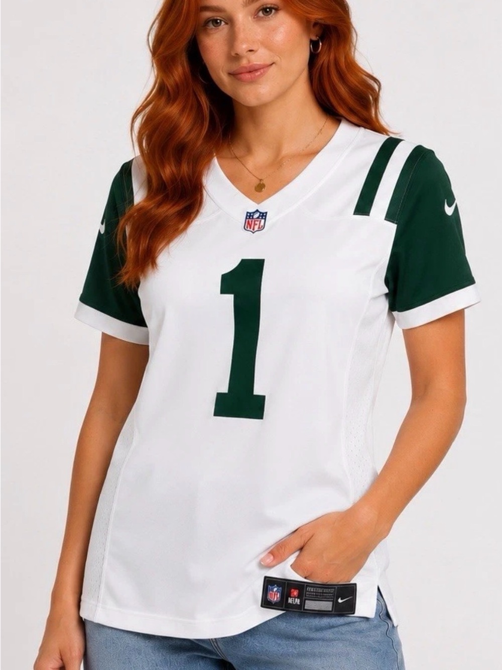 Nike Ahmad Sauce Gardner #1 New York Jets Women's White NFL Jersey
Size M-New